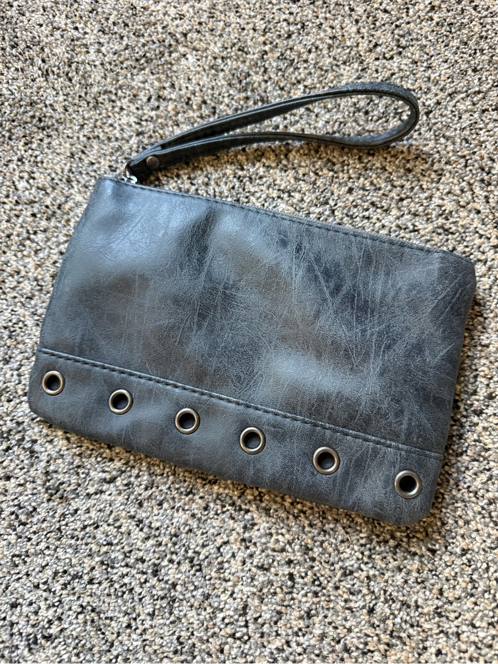 Faux Leather Wristlet Clutch with Eyelet Detail